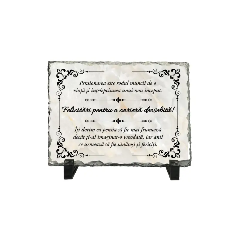 Felicitari pentru o cariera deosebita, piatra ardezie personalizata, cu mesaj model pa001